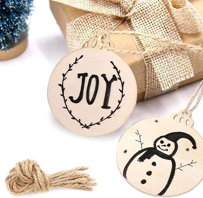 30pcs DIY Wooden Easter Christmas Ornaments Unfinished Predrilled Circles Round Wooden Discs with Holes for Crafts Centerpieces Holiday Hanging Decorations