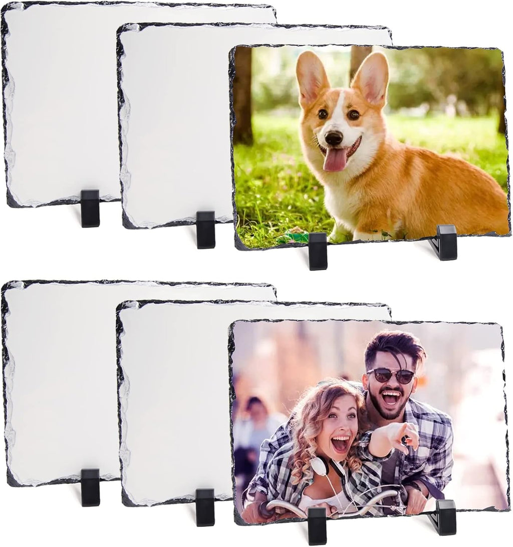 Sublimation Slate Blanks Custom Stone Slate Picture Frame Heat Transfer Rock Photo Plaque 5.7x7.7 Inch with Display Stand Decoration for Desktop Souvenir DIY Personalized Gift