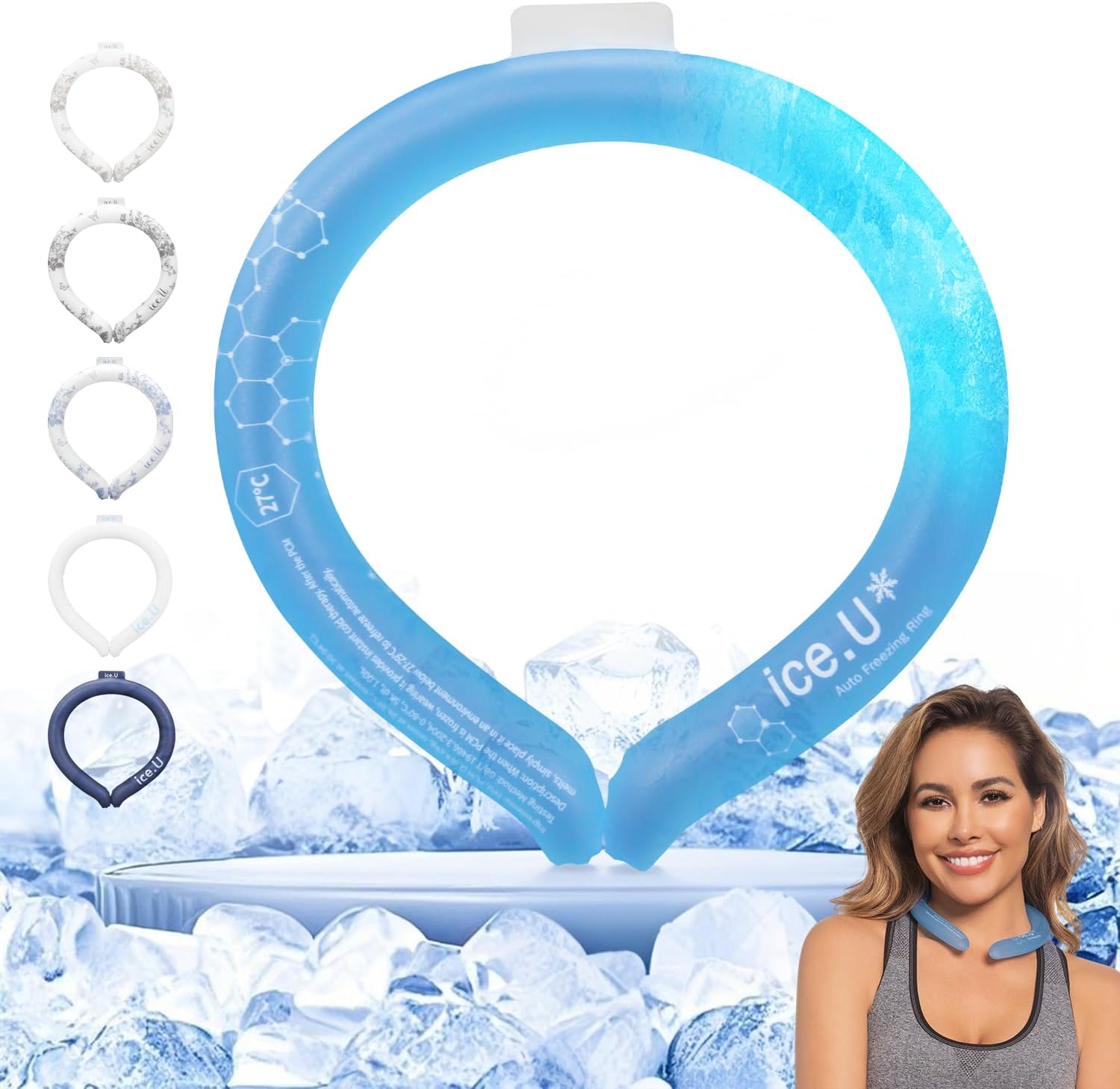 Auto-Freezing Ring – 27°C / 80°F Neck Cooler for Hot Weather, Reusable Cooling Tube Wrap for Sports, Travel, Commuting, Office, and Outdoor Heat Relief