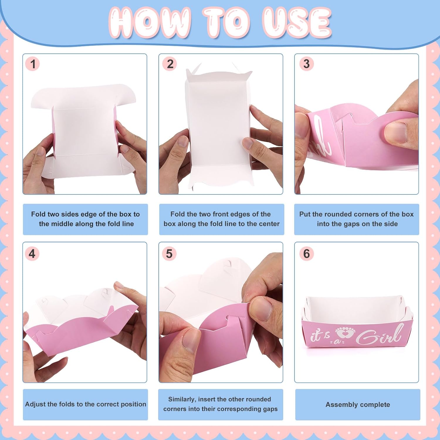 Gender Reveal Party Decorations 48 Pcs Disposable Party Supplies Gender Reveal Plates It's a Girl It's a Boy Design Paper Food Boats for Hot Dog BBQ Nacho Crawfish Picnics Popcorn