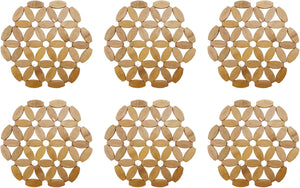 Wooden Trivets,6pcs Natural Bamboo Trivet Mat,8" Kitchen Wood Hot Pads Trivet-Heat Resistant Pads for Hot Dishes- Hexagon