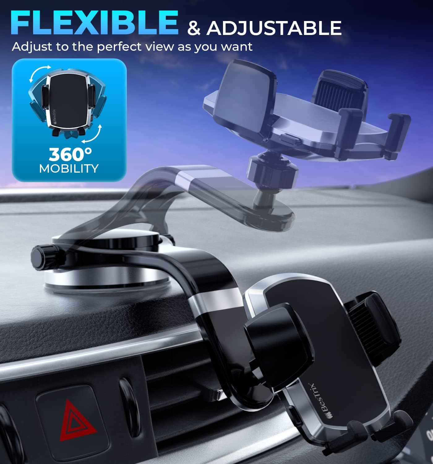 Bestrix Phone Holder for Car, Phone Mount for car Car Phone Mount, Cell Phone Car Phone Holder Compatible with All Smartphones (Cradle)