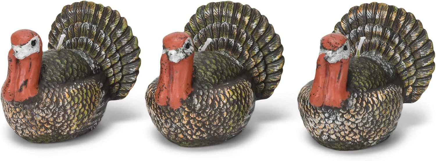 Set of 3 decorative wax candles (23 x 7.5 cm), sitting turkey design