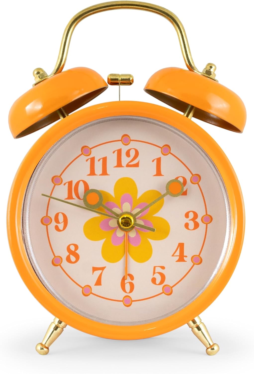 Mini Floral 6" Vintage Style Orange Analog Alarm Clock