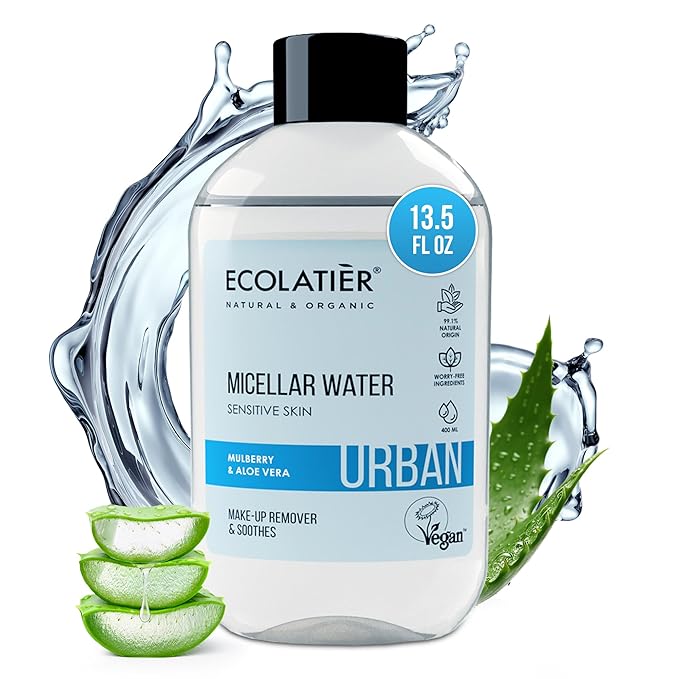 Micellar Water for Sensitive Skin with Organic Aloe Vera - 99.1% Natural Ingredients, Vegan, Hydrating Facial Cleanser & Micellar water Makeup Remover - 13.5 Fl Oz