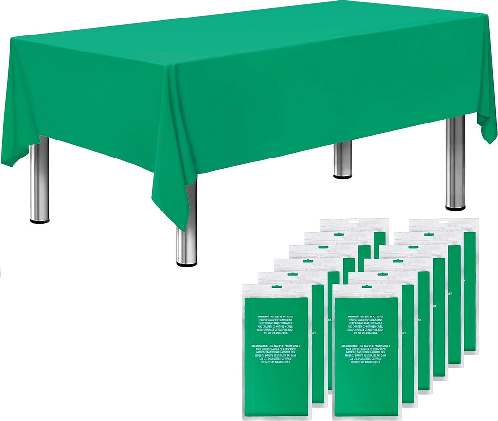 12 Pack 108" X 54" Premium Disposable Plastic Tablecloth for 8ft Long Rectangle Tables, Waterproof Covers for Indoor or Outdoor Events & Parties