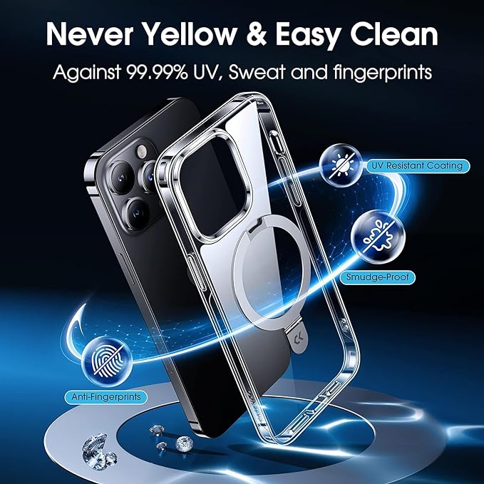 CASEKOO Magnetic Clear Designed for iPhone 14 Pro Max Case with Invisible Stand