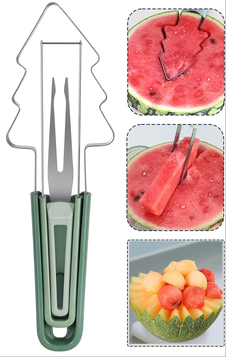 3-in-1 Watermelon cutter slicer tool set,Includes Christmas Tree Shaped Watermelon Slicer Cutter Tool