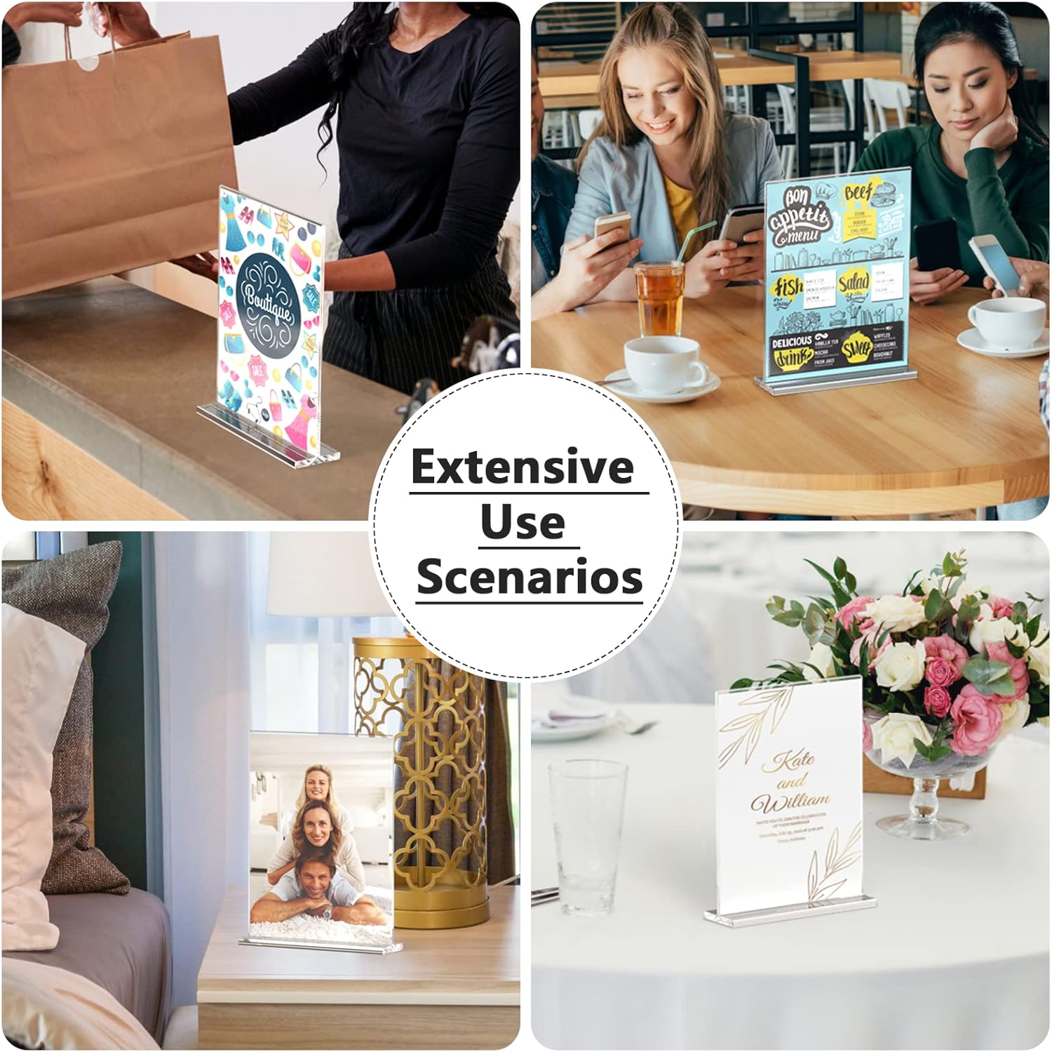 Acrylic Sign Holder 8.5x11 Inches 2 Pack, Double Sided Clear Display Stand Table Top Paper Holder, Vertical Menu Flyer Stand, Plastic Frame for Stores, Restaurants, Hotels, Office