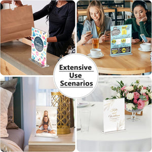 Acrylic Sign Holder 8.5x11 Inches 2 Pack, Double Sided Clear Display Stand Table Top Paper Holder, Vertical Menu Flyer Stand, Plastic Frame for Stores, Restaurants, Hotels, Office