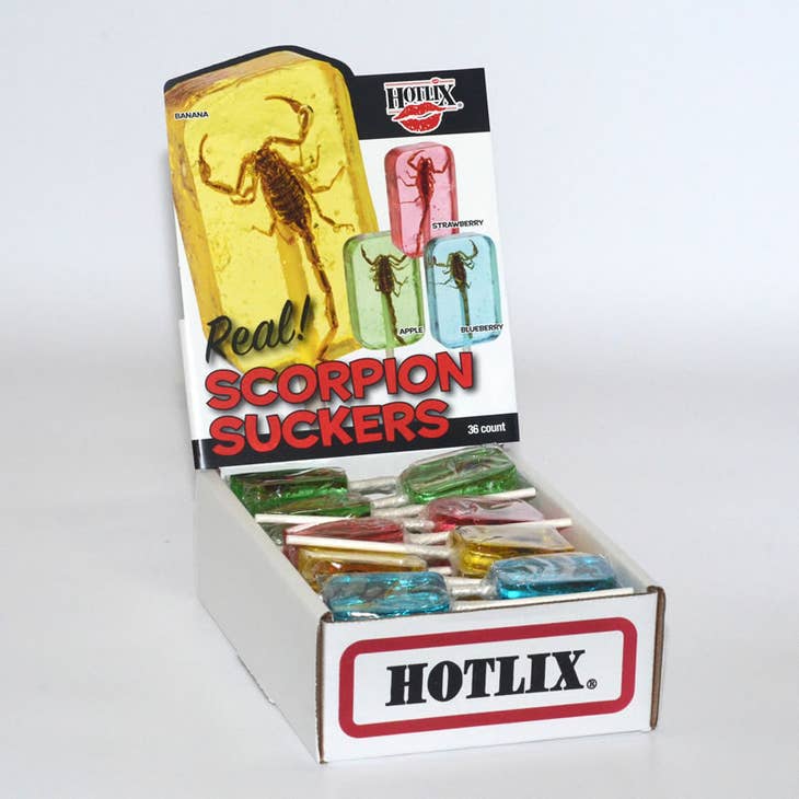 Hotlix Scorpion Suckers - (4- Pack) includes - Apple, Blueberry, Strawberry, Banana Flavors with real Scorpion