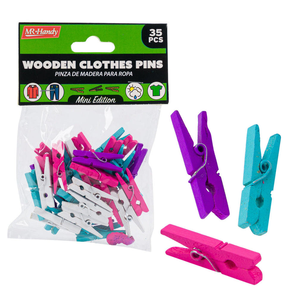 Mr. Handy 35pc Wooden Clothes Pins- Multicolor