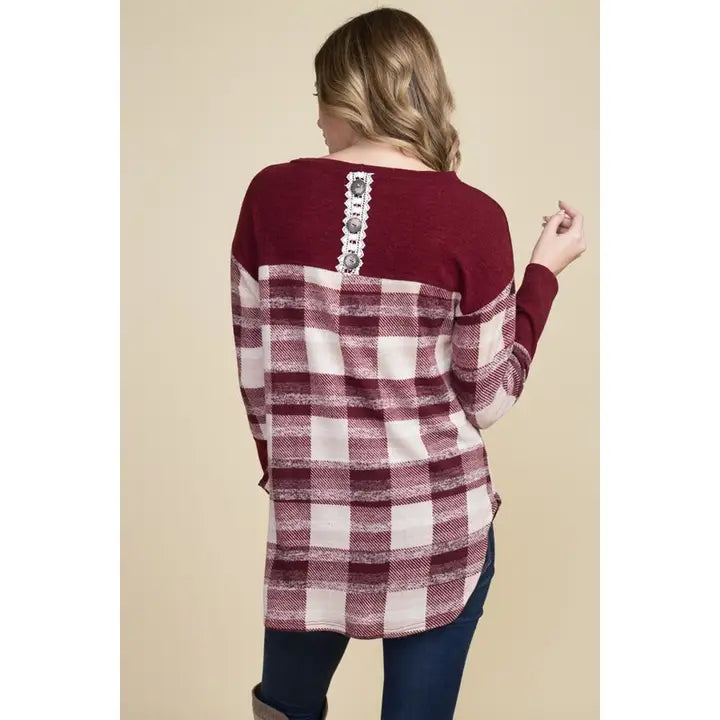 Button Back Tunic Top-Burgundy-Size Small