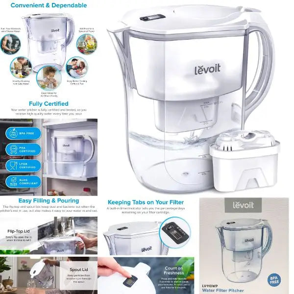 Levoit Filtered Water Pitcher -- 10 Cup Pitcher - 5-Layer Filtration