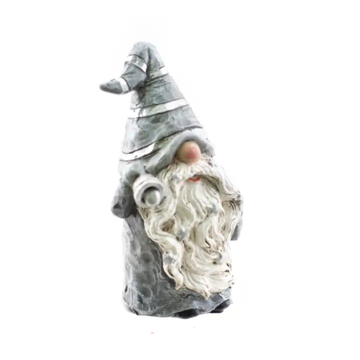 Tiny Resin Grey Gnome Holding a Bell