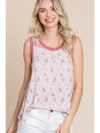 Plus Size Floral Tunic Tank with Accent Trim-Taupe