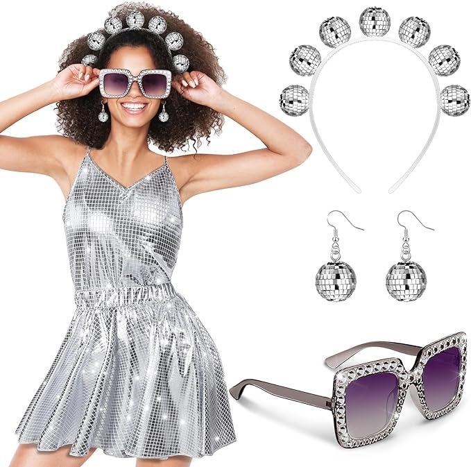 70s Disco Outfit Set Women Disco Costume 70's Glasses Disco Earrings Disco Headband for Party Accessories