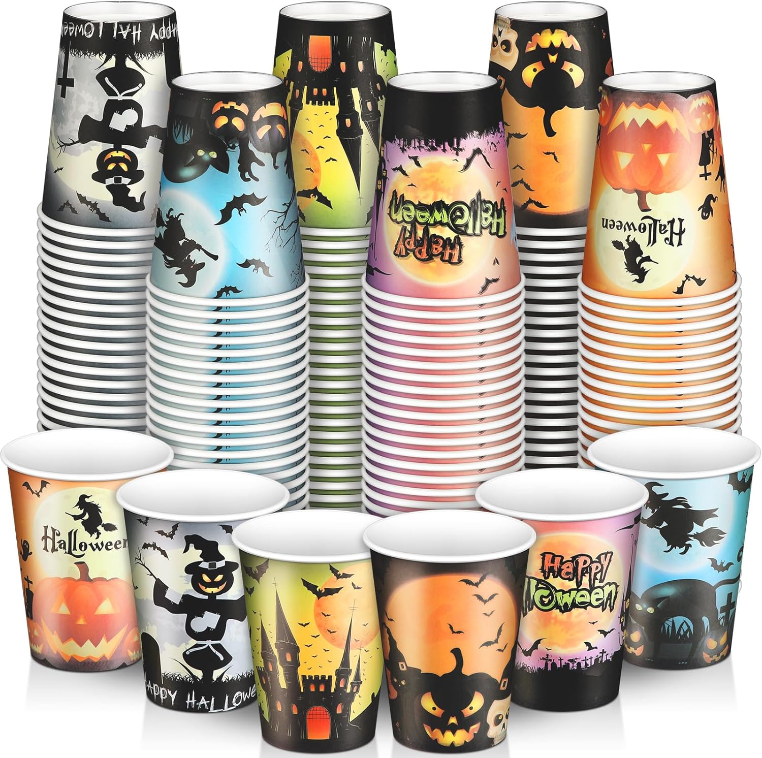 Umigy 150 Pack Halloween Disposable 12 oz Paper Cup Holiday Party Cups Hot Cold Beverage  Decoration Supplies for Halloween