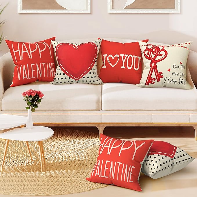 Valentines Day Pillow Covers 18x18 Set of 4