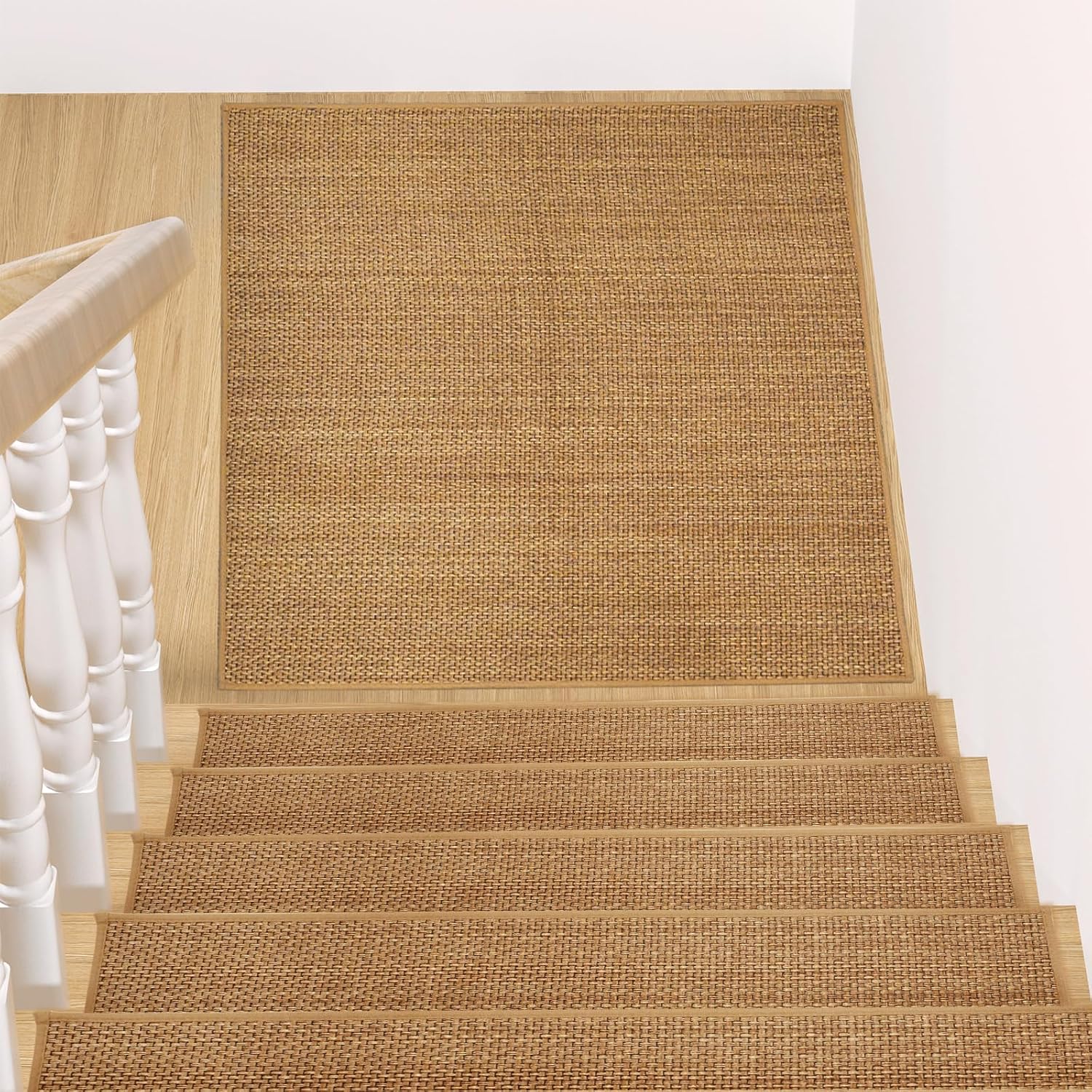 Non-Slip Carpet Stair Tread Mat 31" x 31" Landing Rug, Washable Stair Carpet for Kids and Pets, 31"x31", Beige