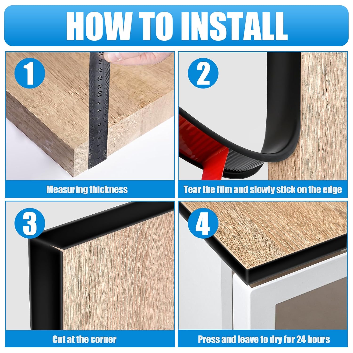 19.7Ft U Shape Banding, Fit 3/4inch Plywood Trim, Self-Adhesive TPE Edge Protector U Channel Safety Guards for Veneer Furniture Countertop Table Cabinets Shelves Black