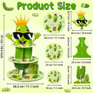 Funny Cucumber Cupcake Stand - 3 Tier Green Cartoon Fruit Cucumber Cupcake Tower Cardboard Dessert Holder Pastry Platter for Kids Birthday Summer Holiday Party Decoration Baby Shower Supplies