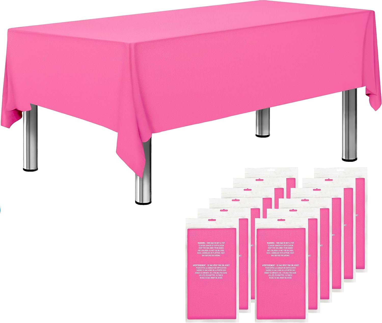 12 Pack 108" X 54" Premium Disposable Plastic Tablecloth for 8ft Long Rectangle Tables, Waterproof Covers for Indoor or Outdoor Events & Parties