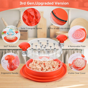 Chicken Shredder Tool Twist Large with Detachable Plate for Easy Transfer, Chicken Breast Shredder, Meat Shredder, Strong Anti-Slip Strip Base, Visible Lid, Ergonomic Handle, Dishwasher Safe