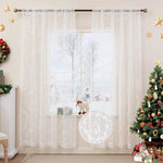 Sheer Lace Christmas Curtains for Living Room, Xmas Snowflake Embroidery Weave Sheer Curtains for Holiday Window Decoration, Rod Pocket White Christmas Drapes, 2 Panels 52 x 95 Inch