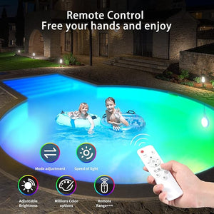 LED Pool Lights for Inground Above Ground with Remote Control, 10W RGB Dimmable Underwater Submersible Lights with Magnets, IP68 Waterproof Color Changing 5V Pool Lights Pool, 26ft Cord (Blue)