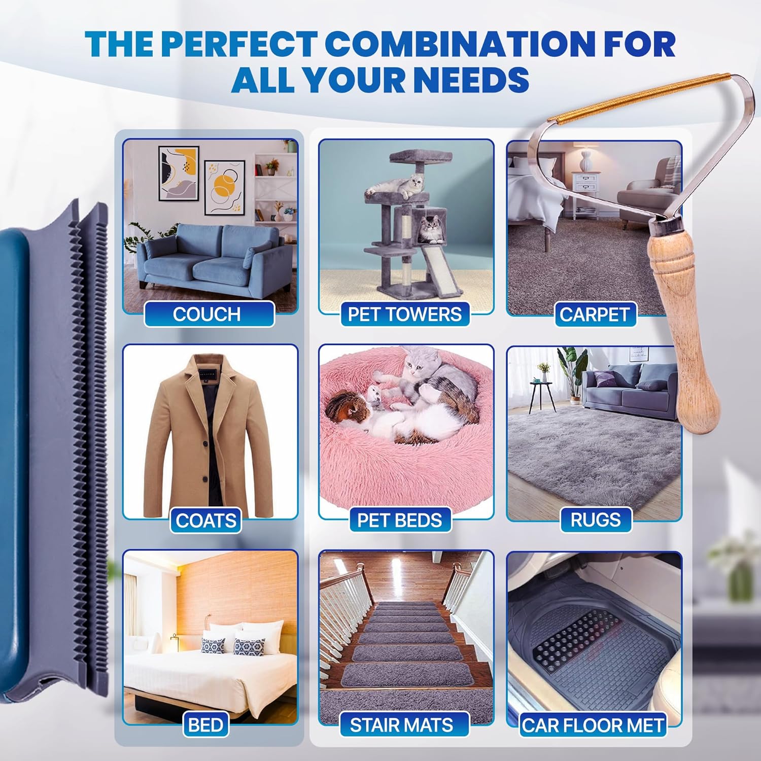 2-Pack Pet Hair Removal Tool - Lint Remover, Carpet Scraper & Shaver for Clothes and Carpets - Dog & Cat Hair Remover with Carpet Rake for Car,Rugs,Couch,Furniture - Fur Cleaner Tool