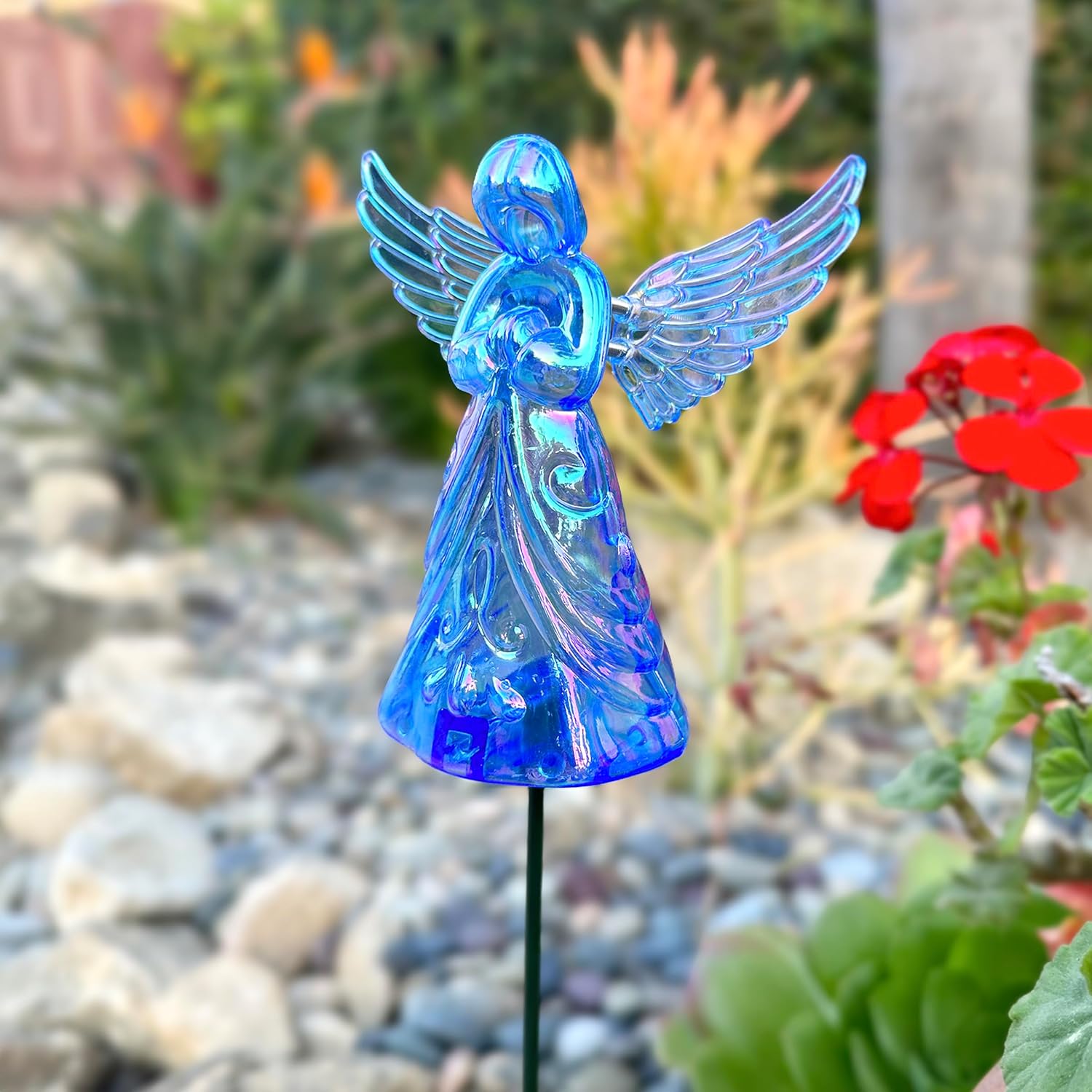 Exhart Windy Wings Angel Garden Stakes SET of 2, Blue, Plastic/Metal, 4.5"x2"x30"H