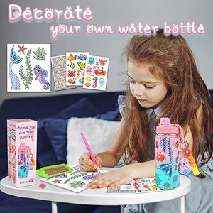 7july Decorate Your Own Water Bottle Kits for Girls Age 4-6-8-10 (Stainless Steel),Mermaid Themed Painting Crafts,Fun Arts and Crafts Gifts Toys for Girls Birthday Christmas