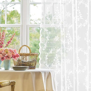 Sheer Lace Christmas Curtains for Living Room, Xmas Snowflake Embroidery Weave Sheer Curtains for Holiday Window Decoration, Rod Pocket White Christmas Drapes, 2 Panels 52 x 95 Inch