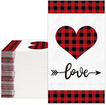 Valentine's Day Guest Napkins Red Black Plaid Heart 3 Ply Disposable Paper Napkins Love Dinner Hand Towel Napkins for Holiday Party Table Decor Supplies, 80Pcs