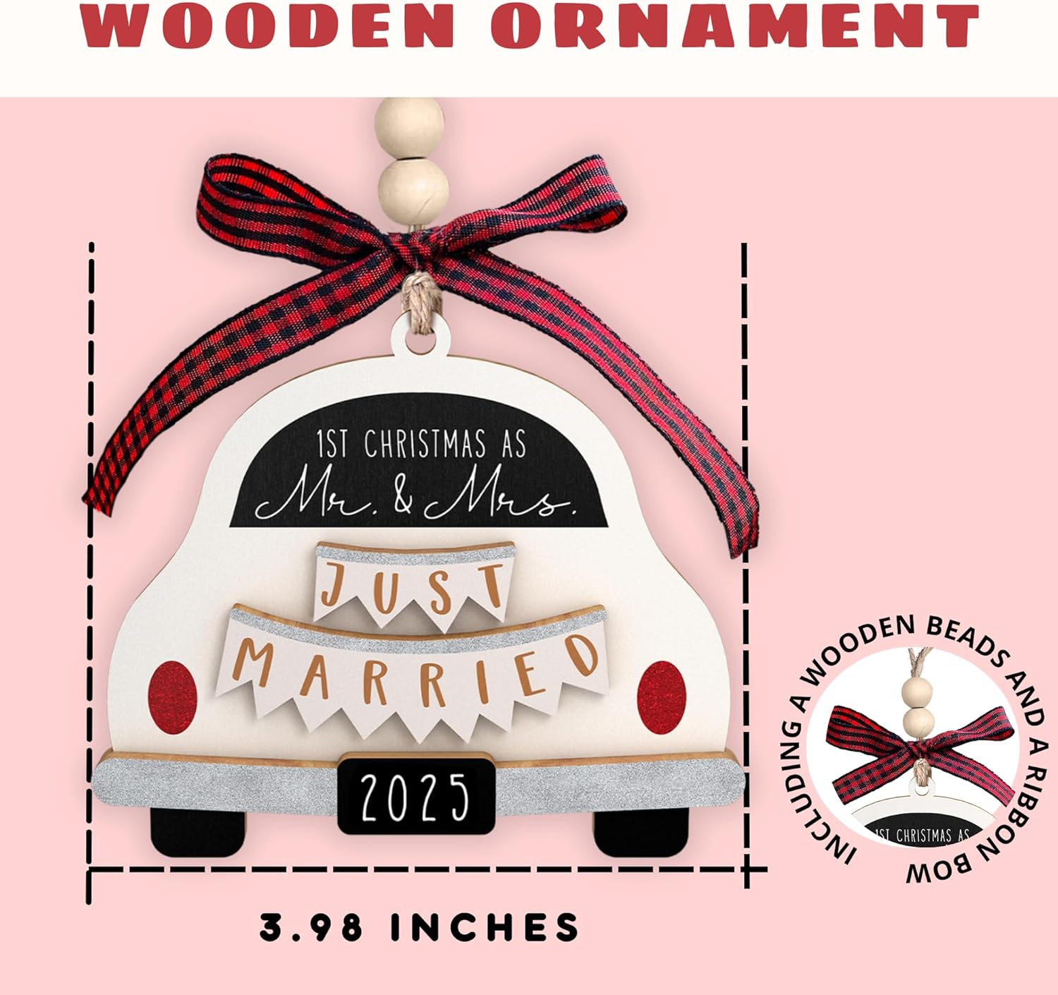 Mr and Mrs Gifts - Wedding Gift for Couples 2025, Bride, Future Mr and Mrs - First Christmas Married Ornament 2025 - Bridal Shower Gift for Married Newlywed - Wood Ornament