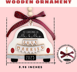 Mr and Mrs Gifts - Wedding Gift for Couples 2025, Bride, Future Mr and Mrs - First Christmas Married Ornament 2025 - Bridal Shower Gift for Married Newlywed - Wood Ornament
