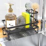 Kitchen Sink Caddy Sponge Holder, Kitchen Sink Organzier and Storage with High Brush Holder, Rustproof 304 Stainless Gadgets Dish Sponge Organizer (Black