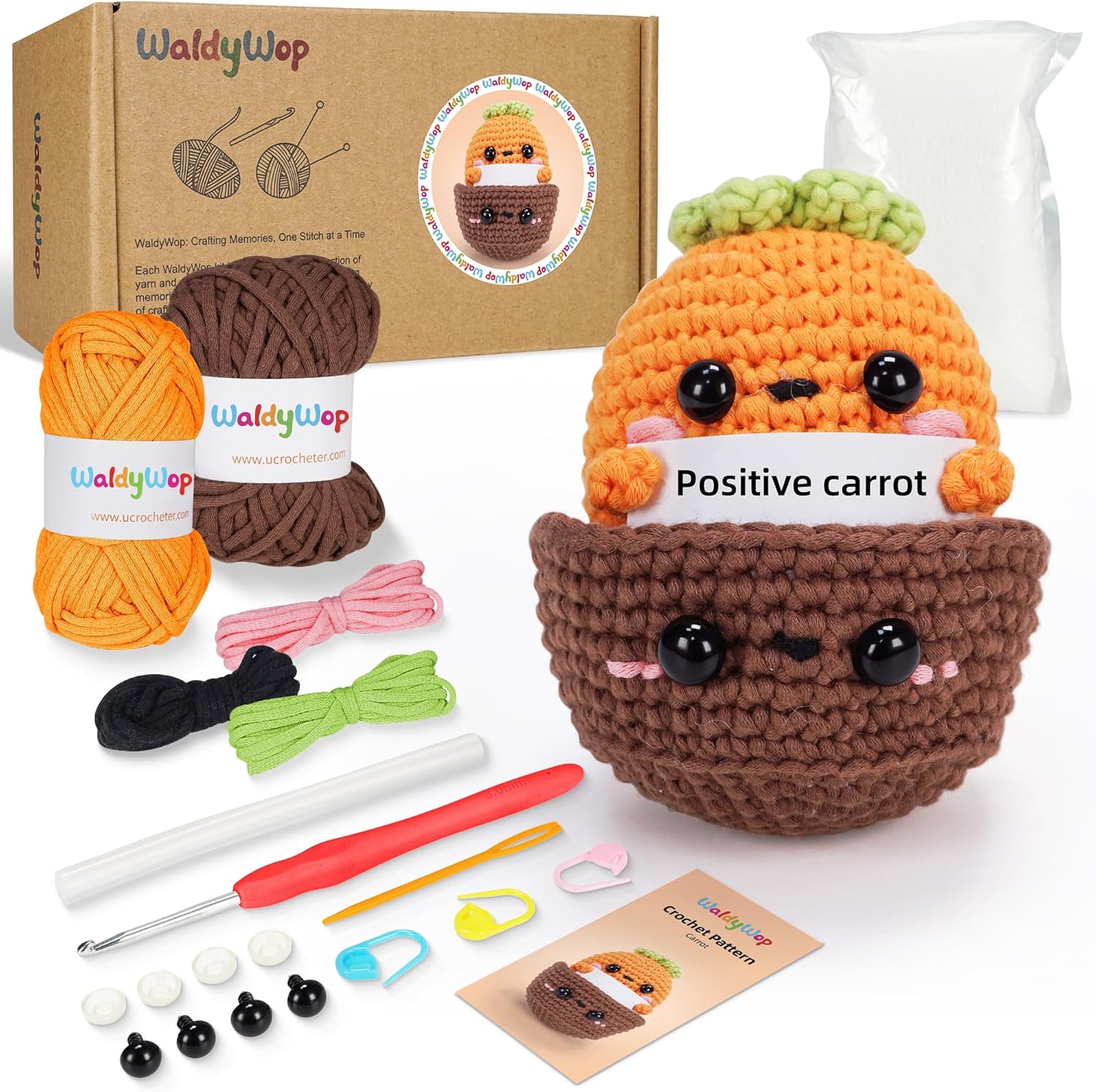 WaldyWop Crochet Kit for Beginners Kids, Wobbles Crochet Animal Kit, Complete Starter Knitting Set w/Step-by-Step Video Tutorials, Easy Yarn (Extra 40%), Hook - DIY Craft Kits, Gifts for Girls Teen