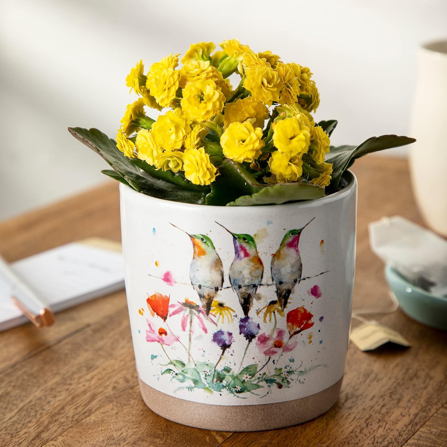 DEMDACO Wildflower & Friends Watercolor 4 x 4 Ceramic Stoneware Planter and Journal Set