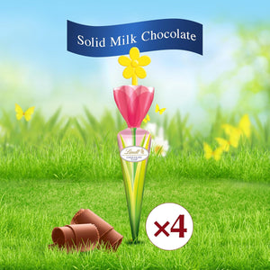 Lindt Chocolate Tulips, Tulip-Shaped Solid Milk Chocolate Easter Candy on a Stick, 4 Pack (Best By: 07/31/2025)