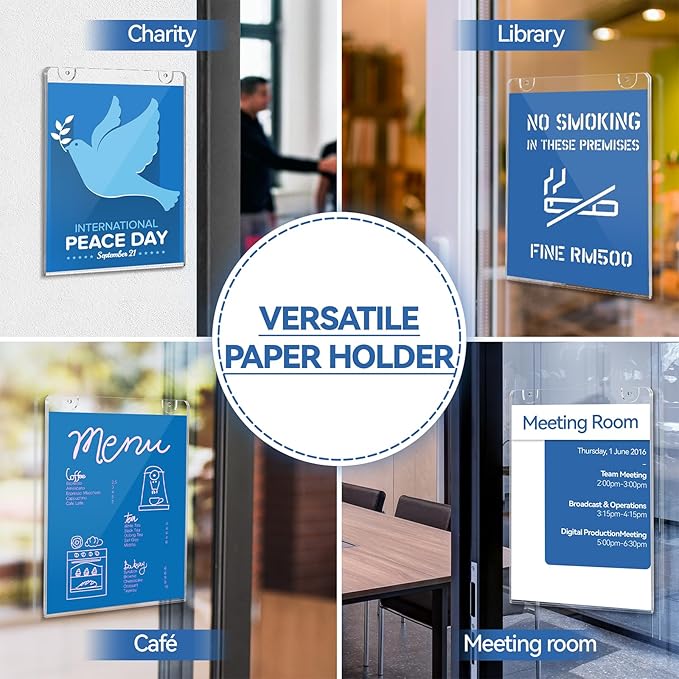 6 Pack Wall Mount Acrylic Sign Holder 8.5 x 11 Clear Display Stand, Double Sided Flyer Holder Plastic for Picture Paper Frame Home Office Menu Retail Show Fair