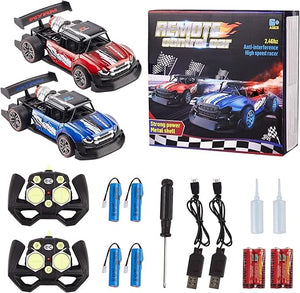 2-Pack Remote Control Drift Cars with Spray and Light - 2.4GHz 4WD High Speed Off-Road Trucks, Fog Mist Sport Racing Cars, Toy Vehicles for Adults, Kids, Boys, Girls (Blue and Red)