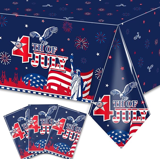 3 Pack Patriotic Tablecloth Decorations - American Flag Theme Party Supplies Disposable Plastic Memorial Day Table Cover for 4th of July Independence Day Party,American Celebration Party
