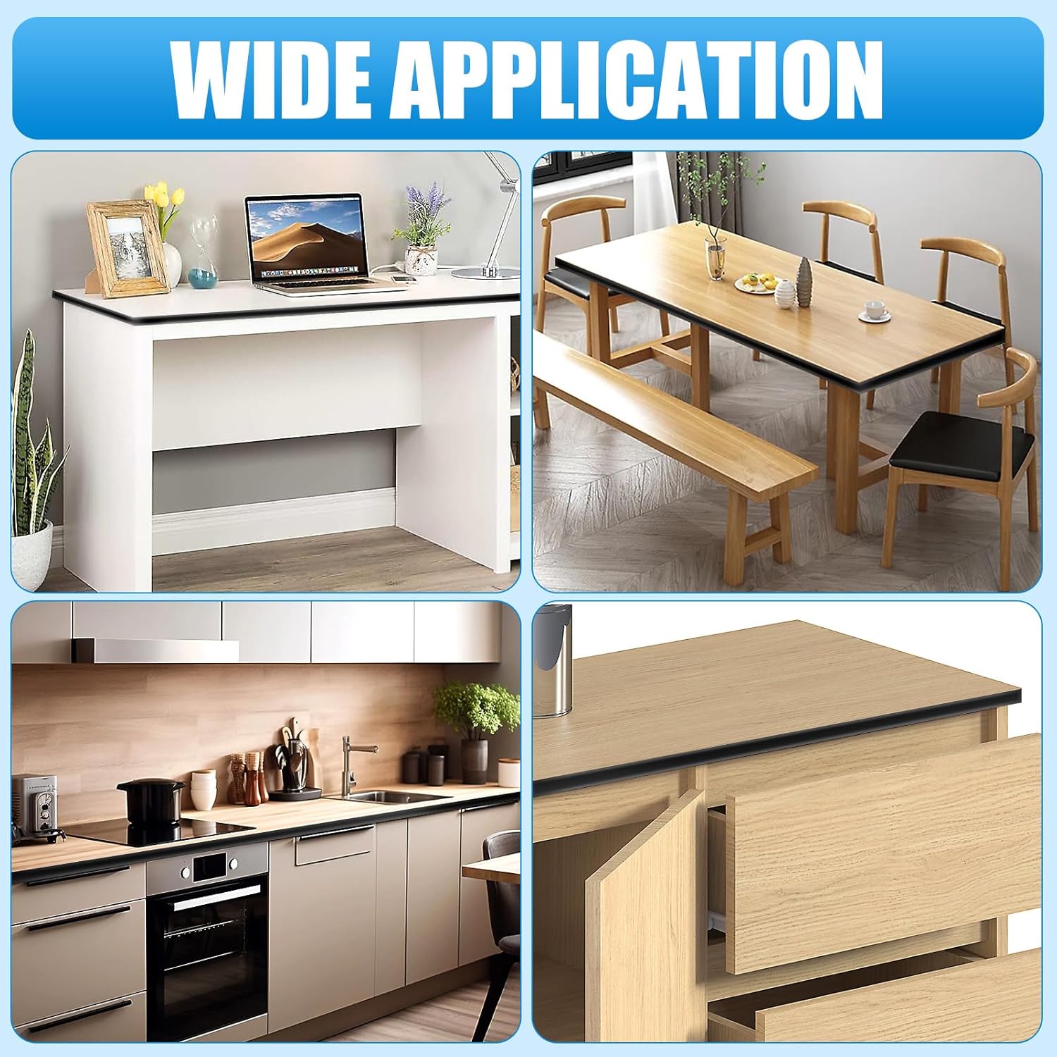 19.7Ft U Shape Banding, Fit 3/4inch Plywood Trim, Self-Adhesive TPE Edge Protector U Channel Safety Guards for Veneer Furniture Countertop Table Cabinets Shelves Black