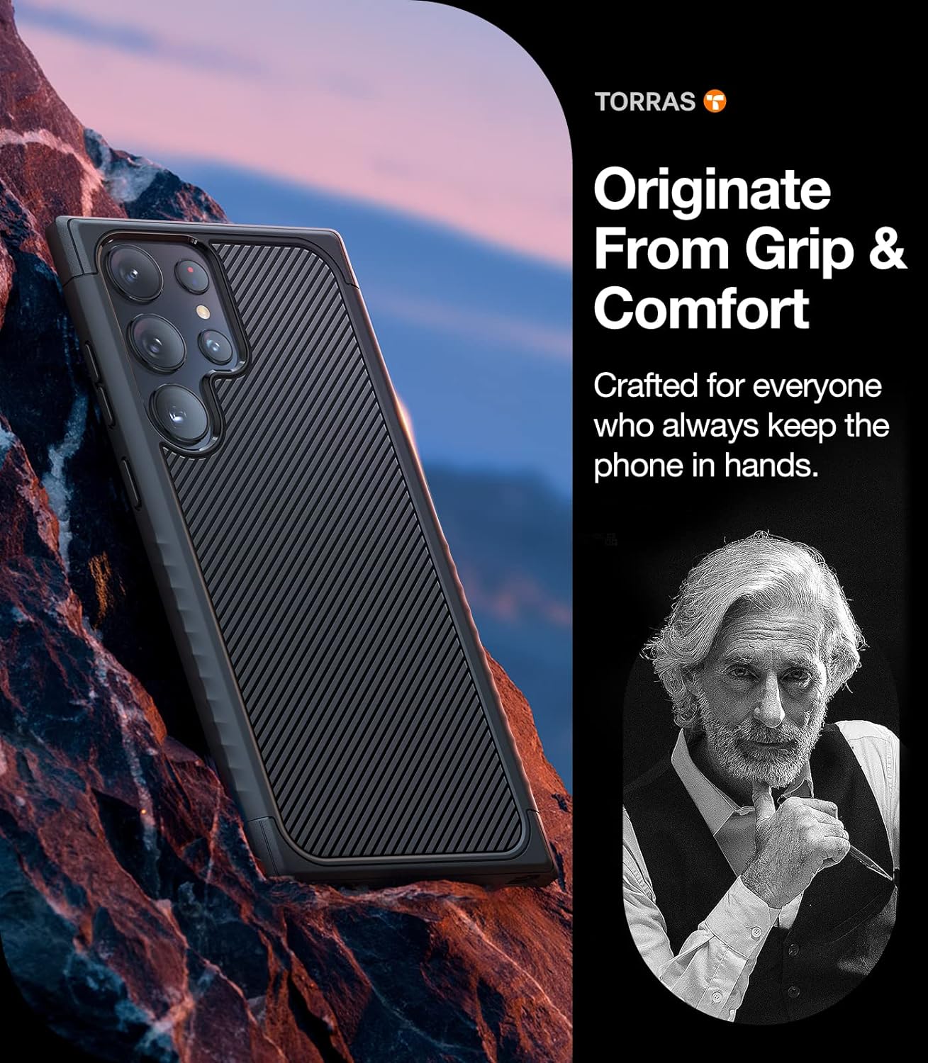 TORRAS Samsung Galaxy S23 Ultra Non-Slip Grip Case - Military Grade, Slim, Shockproof, Anti-Fingerprint, Matte Black