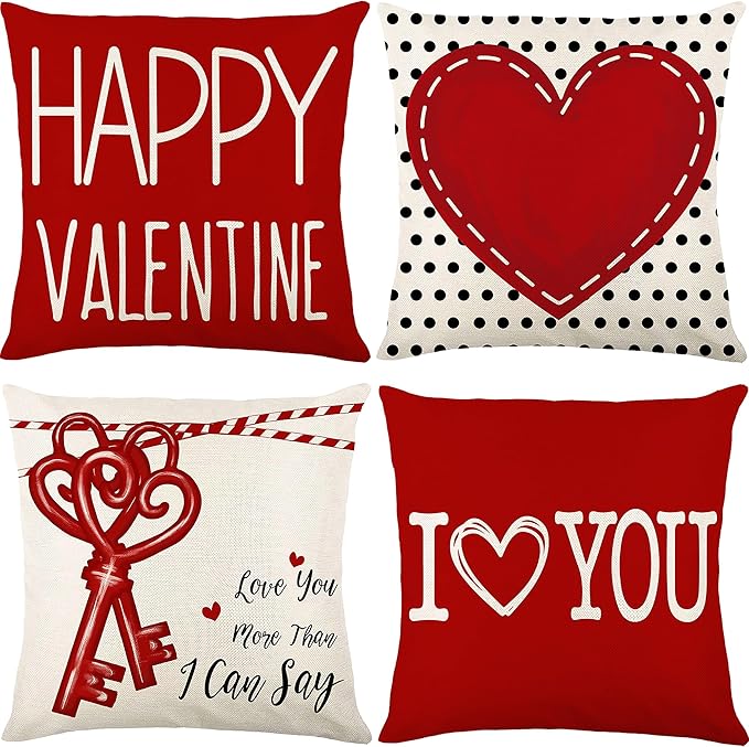 Valentines Day Pillow Covers 18x18 Set of 4