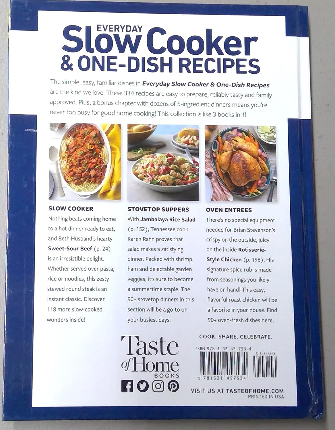 Taste of Home Everyday Slow Cooker/1-Dish Recipes Hard Cover Book 256 Pages 8.25x11