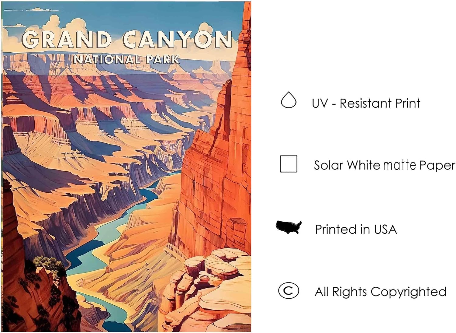 Grand Canyon National Park Poster Art Print Retro Mountain Lake Wall Art Poster Vintage Decor Nature Landscape Picture For Bedroom Office Home (Grand Canyon, 11x14 inches Unframed)