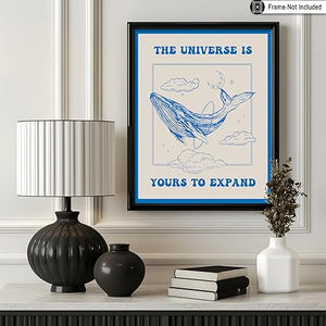 The Universe Is Yours To Expand Poster - Retro Whimsical Whale Print - Preppy Art - Trendy Art - Encouraging Art - Inspiring Bedroom or Living Room Wall Decor - 8x10 UNFRAMED Wall Art